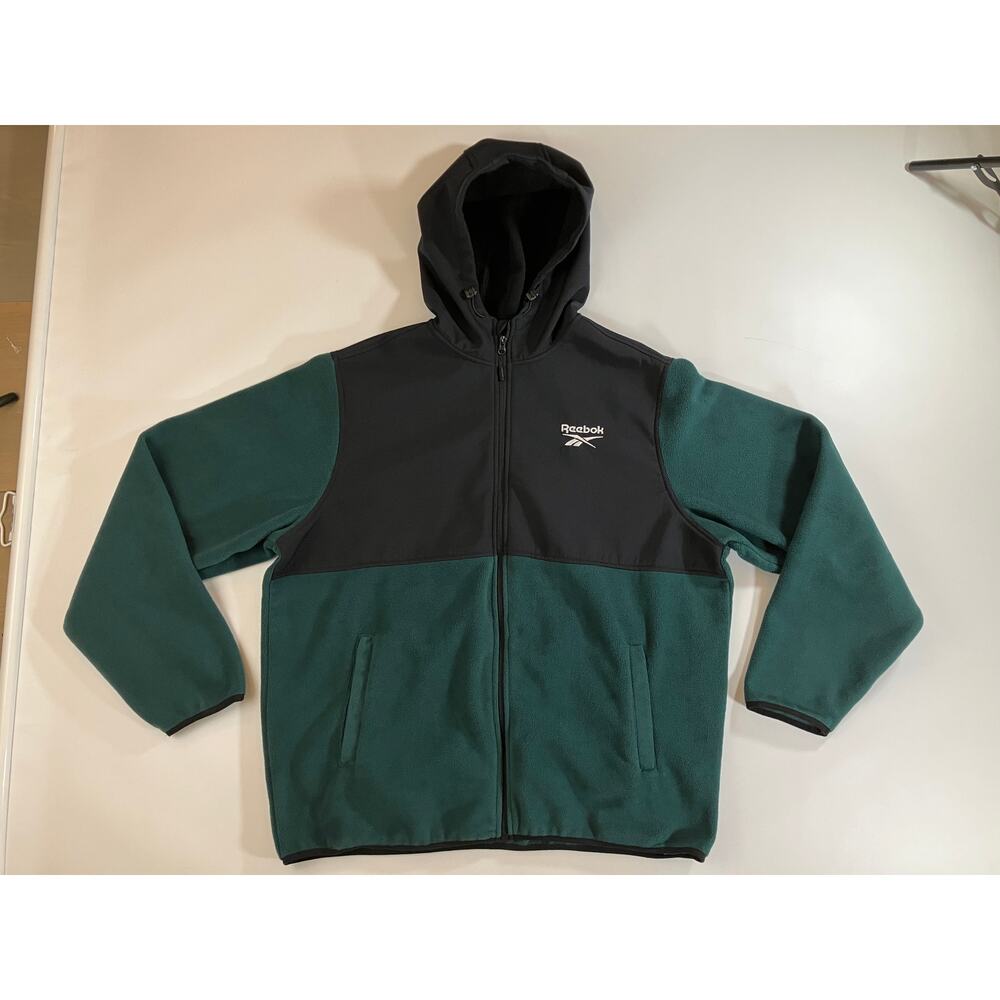 Reebok Men’s 2XL Green Black Full Zip Hooded Fleece Softshell Jacket